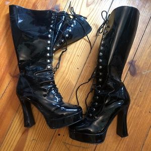 Pleasers black knee high platform fetish boots, women’s size 10.